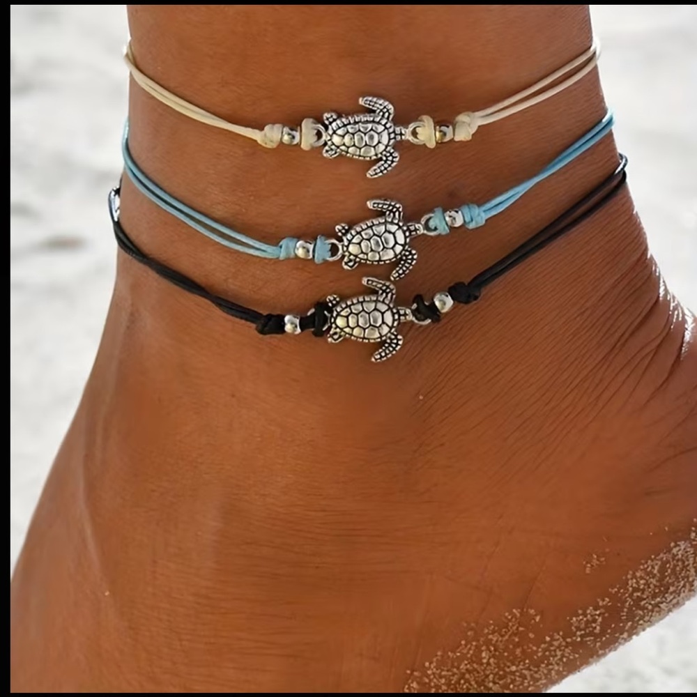 Boho Turtle Ankle Bracelet 3 pack